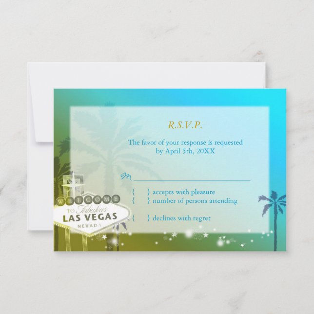 Light Blue Las Vegas Strip Wedding RSVP Card (Front)