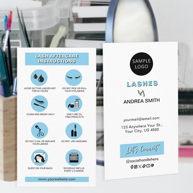 Light Blue Lashes Care Guide Modern Minimalist  Business Card (Creator Uploaded)