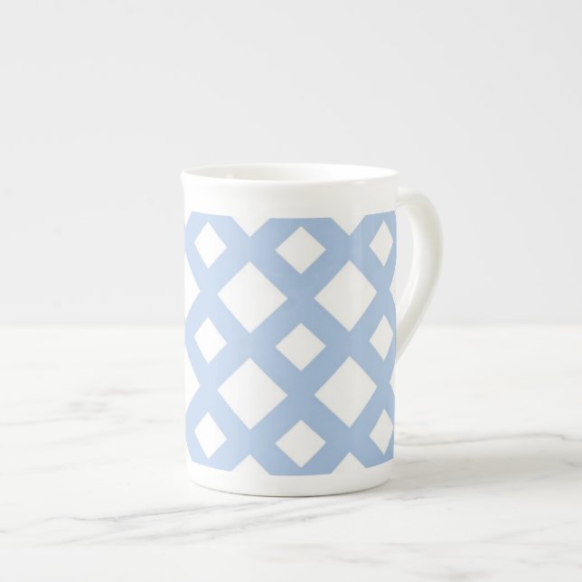 Light Blue Lattice on White Bone China Mug (Front Right)