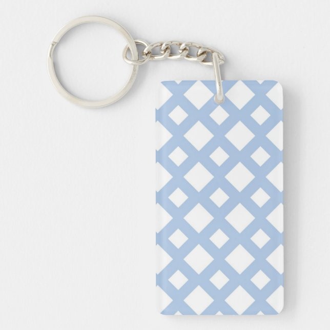Light Blue Lattice on White Keychain (Front)