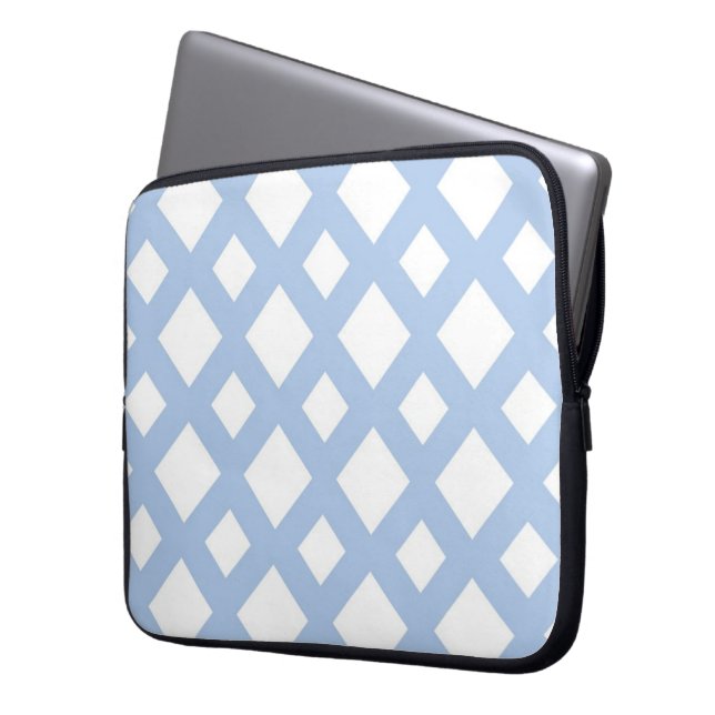Light Blue Lattice on White Laptop Sleeve (Front Left)