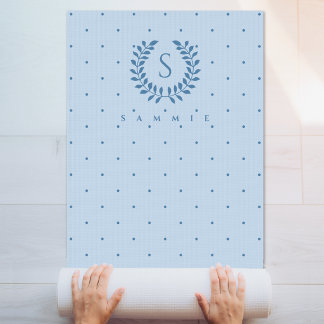 Light Blue Laurel Monogram Polka Dots Pattern Yoga Mat
