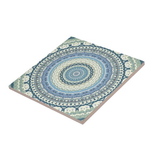 Light Blue Lavender Mandala Ceramic Tile