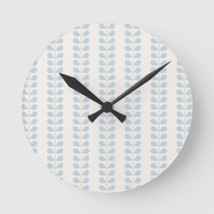 Light Blue Leaf Stripe Round Clock
