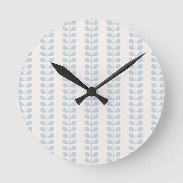 Light Blue Leaf Stripe Round Clock (Front)