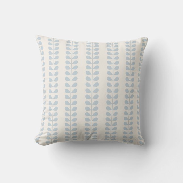 Light Blue Leaf Stripe Throw Pillow (Front)