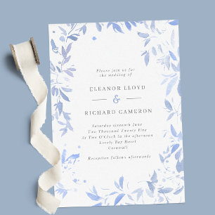 Light Blue Leafy Frame Wedding Invitation