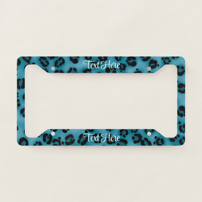 Light Blue Leopard Print Personalized License Plate Frame (Front)