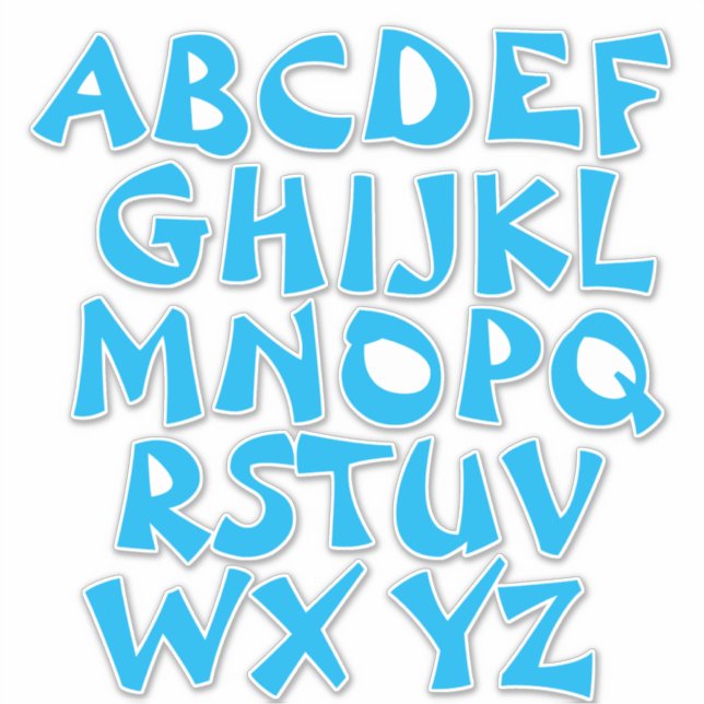 Light Blue Letters White Alphabet Wall Sticker (Front)