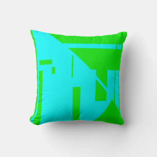 Light Blue, Lime Green Geometric Abstract Design Throw Pillow