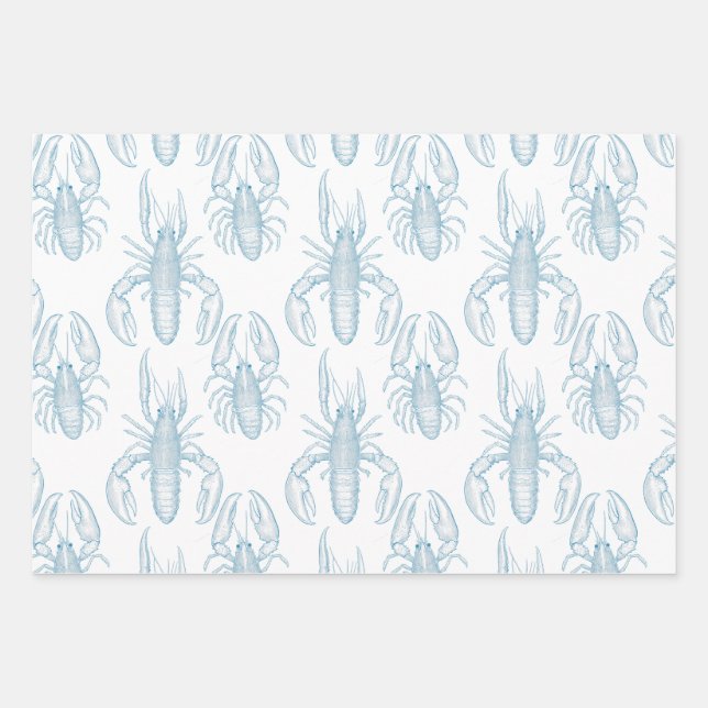 Light Blue line drawing of a Lobster Wrapping Paper Sheets (Front)