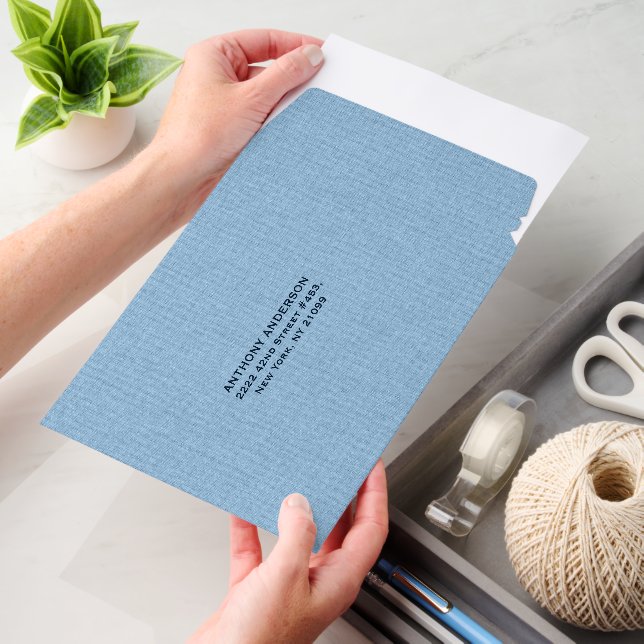 Light Blue Linen Fabric Texture Envelope Mailers (Desk)