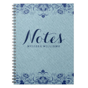 Light Blue Linen & Navy Blue lace Notebook