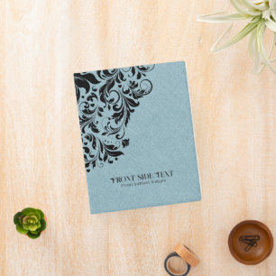 Light Blue Linen Texture Black Floral Ornament Mini Binder