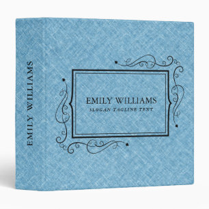 Light Blue Linen Texture Black Vintage Frame 3 Ring Binder