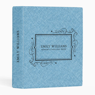 Light Blue Linen Texture Black Vintage Frame Mini Binder