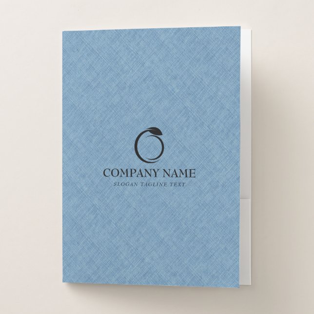 Light Blue Linen Texture Custom Logo Pocket Folder (Front)