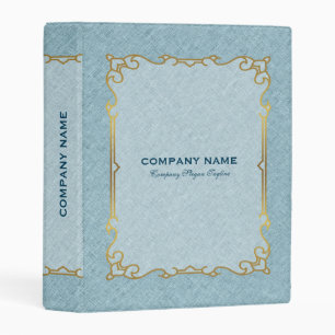 Light Blue Linen Texture Gold Vintage Frame Mini Binder