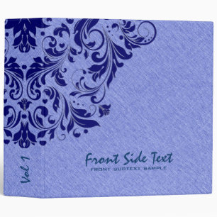 Light Blue Linen Texture Royal Blue Floral Lace 2 Binder