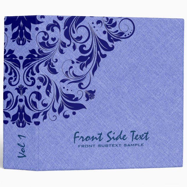 Light Blue Linen Texture Royal Blue Floral Lace 2 Binder (Front/Spine)