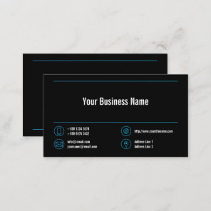 Light Blue Lines Corporate Contact Icons Black Business Card