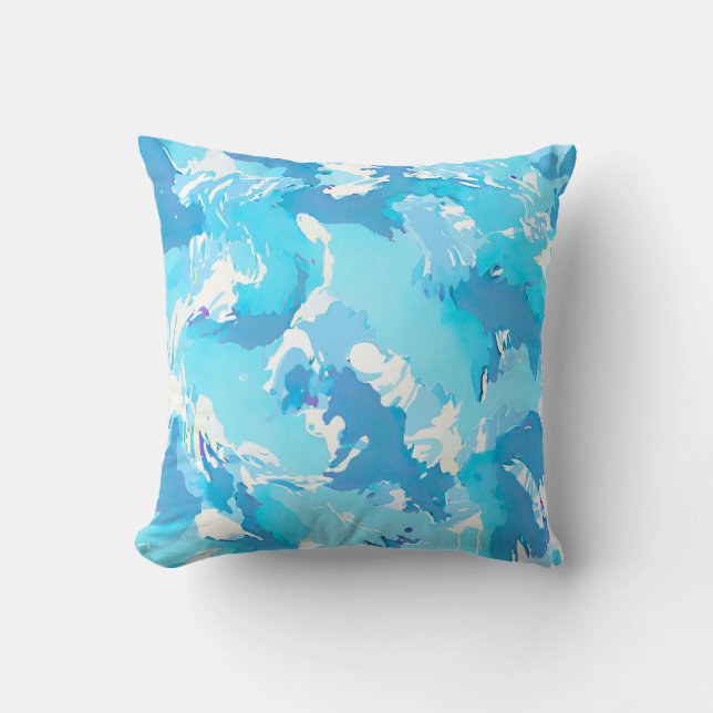 Light blue liquid abstract pattern and white  throw pillow (Front)