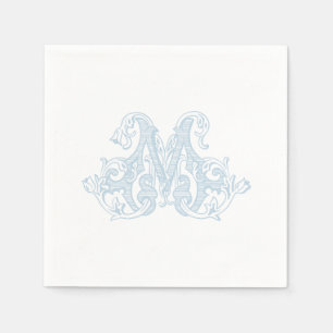 Light Blue "M" Monogram Cocktail Napkins