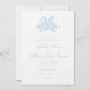 Light Blue "M" Monogram Wedding Invitation
