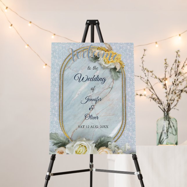 Light Blue Mandala background & White Roses Foam Board (In Situ (Stand))