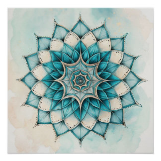 Light Blue Mandala Design Poster