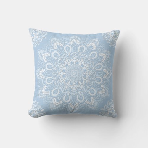 Light Blue Mandala Flower Throw Pillow