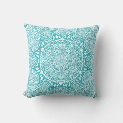 Light Blue Mandala Pattern Throw Pillow