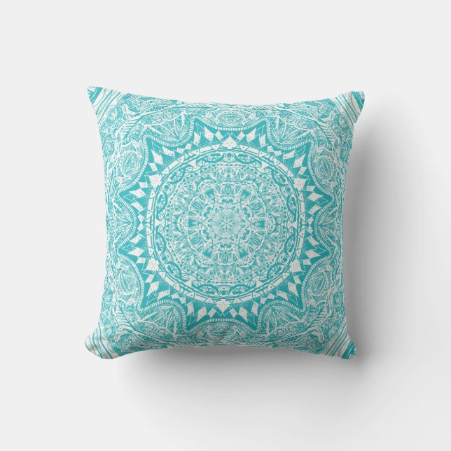 Light Blue Mandala Pattern Throw Pillow (Front)