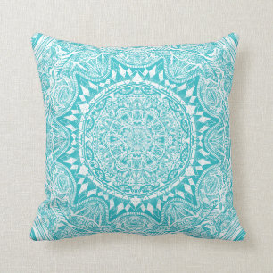 Light Blue Mandala Pattern Throw Pillow