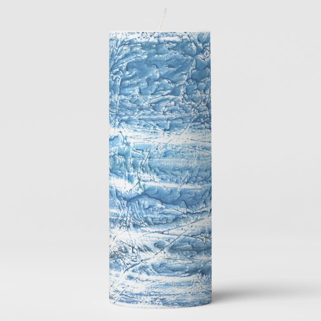 Light blue marble abstract art pillar candle (Front)