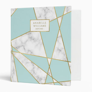 Light Blue Marble and Gold Geometric Design 3 Ring Binder