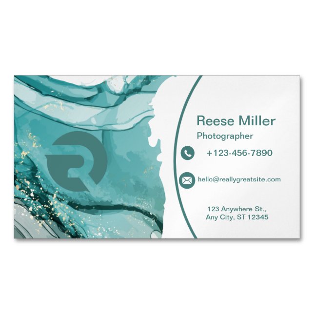 Light Blue Marble Elegant Modern Pattern Business Card Magnet (Front)