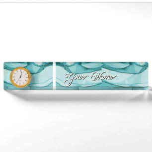Light Blue Marble Elegant Modern Pattern Desk Name Plate