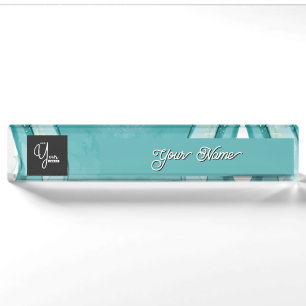 Light Blue Marble Elegant Modern Pattern Desk Name Plate