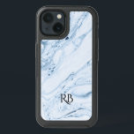 Light-Blue Marbleized Watercolors Swirls iPhone 13 Case<br><div class="desc">Light blue marbleized watercolors swirls with customizable monogram.</div>