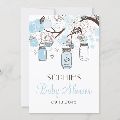 Light Blue Mason Jars Baby Shower Invitations