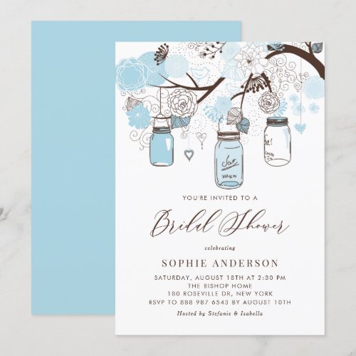 Light Blue Mason Jars Bridal Shower Invitations
