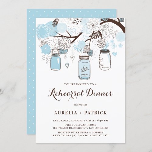 Light Blue Mason Jars Rehearsal Dinner Invitation