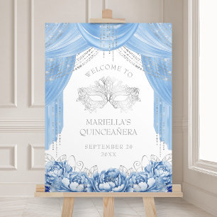Light Blue Masquerade Mask Quinceanera Welcome Foam Board