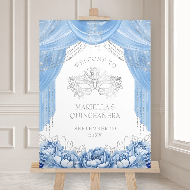 Light Blue Masquerade Mask Quinceanera Welcome Foam Board (Creator Uploaded)