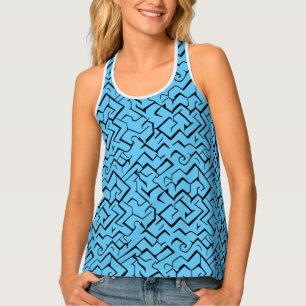 Light Blue Meander Pattern Modern Maze Tank Top
