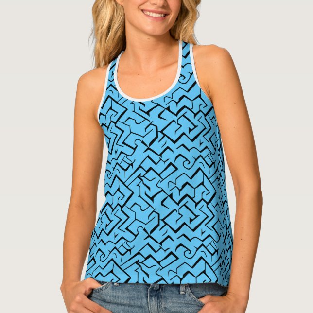 Light Blue Meander Pattern | Modern Maze Tank Top (Front)