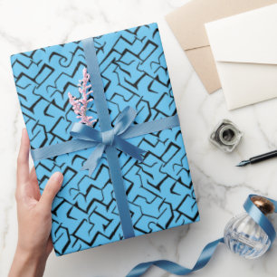 Light Blue Meander Pattern Modern Maze Wrapping Paper