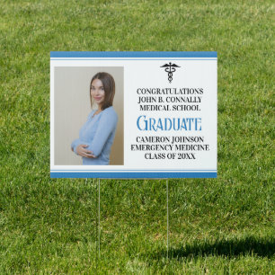 Light Blue Medical School Graduation Photo Yard Sign
