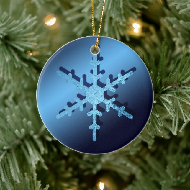 Light Blue Metallic Look Snowflake Beautiful Ceramic Ornament (Tree)